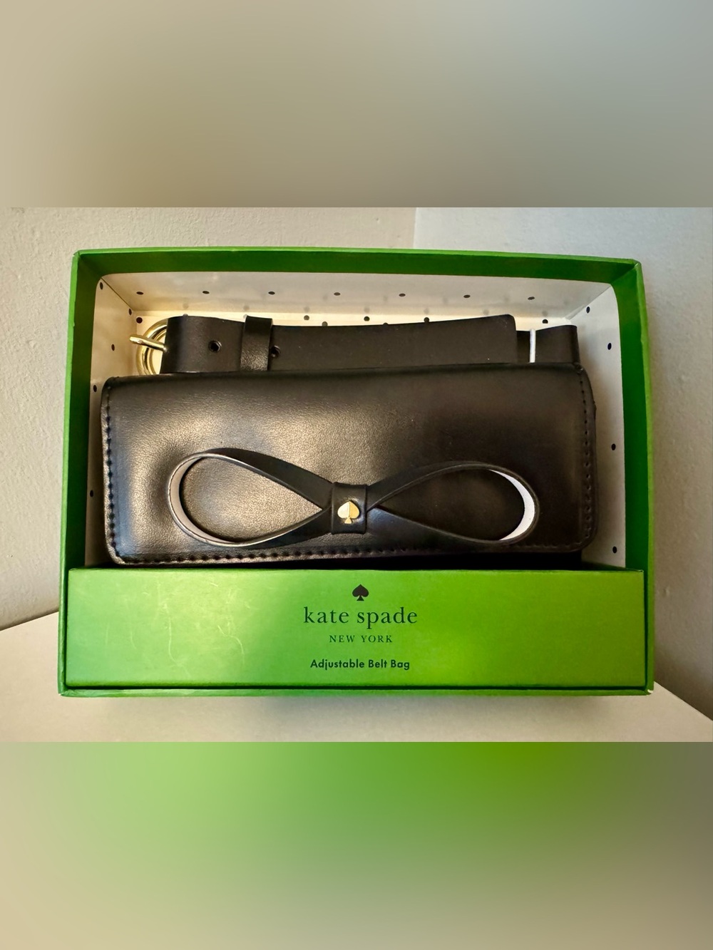 Kate Spade New York Black Leather Bow Adjustable Belt Bag NIB S/M KS2100279CB